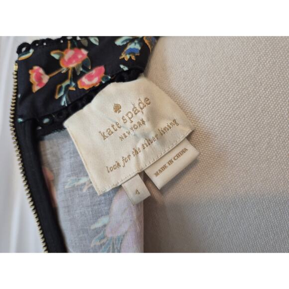 LN Kate Spade New York Black Floral Mixed Blossom Fit & Flare Dress US 4 - Picture 9 of 9